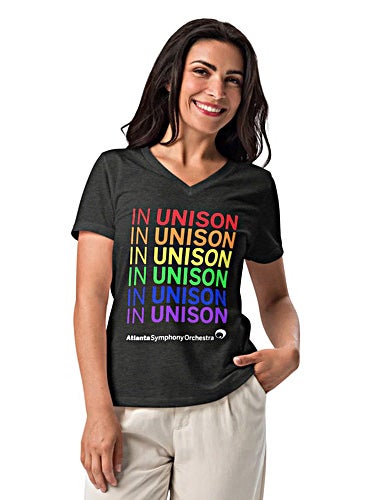 Woman wearing an IN UNISON V-Neck T-Shirt